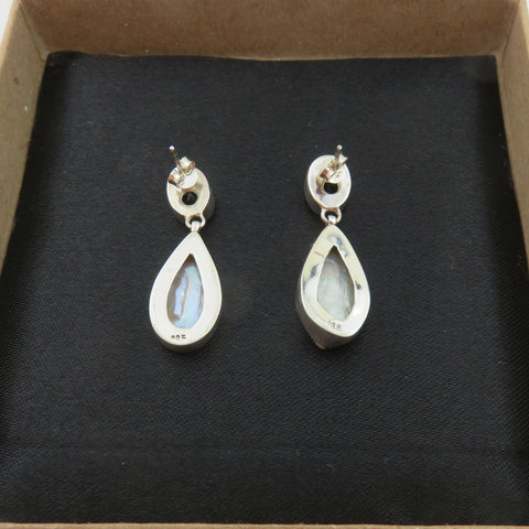 Natural Peridot Mother of Pearl 925 Sterling Silver Dangle Earrings Unique Box