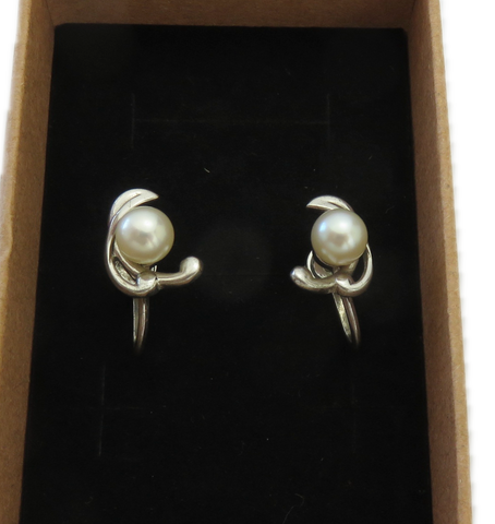 Vintage Japanese 6.2mm Akoya Pearl Sterling Silver Screw On Earrings