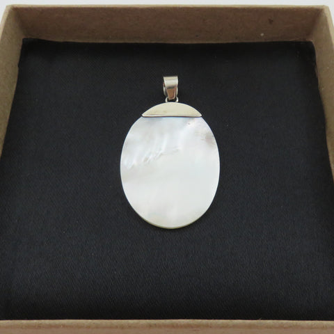 Natural Mother of Pearl 925 Sterling Silver Large Pendant Charm Handmade Box