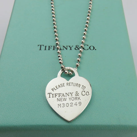 TIFFANY & CO 925 Silver Return to Tiffany Heart Tag Long Beaded Chain Necklace