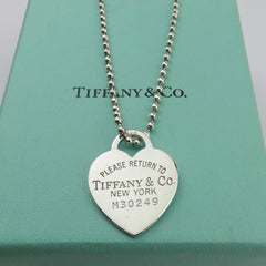 TIFFANY & CO 925 Silver Return to Tiffany Heart Tag Long Beaded Chain Necklace