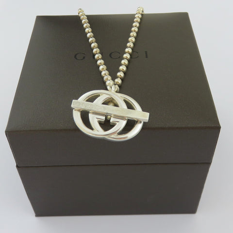 Gucci 925 Sterling Silver Interlocking G Toggle Unisex Necklace with Box