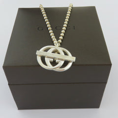 Gucci 925 Sterling Silver Interlocking G Toggle Unisex Necklace with Box