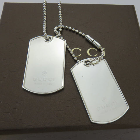 Gucci 925 Sterling Silver Double Dog Tag Ball Chain Unisex Necklace w/ Box Pouch