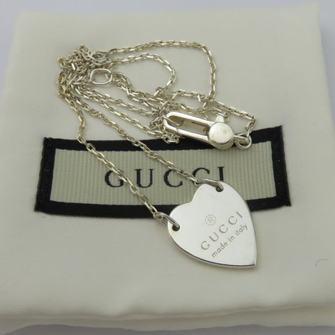 Gucci 925 Sterling Silver Trademark Heart Pendant Necklace Authentic with Pouch