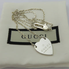 Gucci 925 Sterling Silver Trademark Heart Pendant Necklace Authentic with Pouch