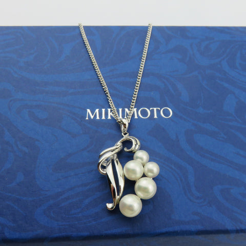 Mikimoto 925 Sterling Silver Grape 5 Akoya Pearl Pendant Necklace w/ Box