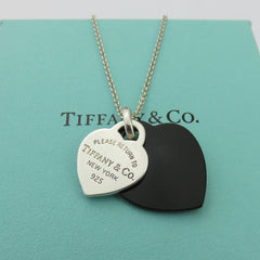 TIFFANY & CO 925 Sterling Silver Onyx Return to Tiffany Double Heart Necklace