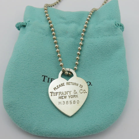 TIFFANY & CO 925 Silver Return to Tiffany Heart Tag Long Beaded Chain Necklace