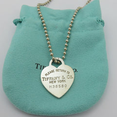 TIFFANY & CO 925 Silver Return to Tiffany Heart Tag Long Beaded Chain Necklace