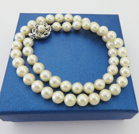 Japanese Vintage Akoya Pearl Strand Necklace 7.5-8mm Silver Clasp 42cm