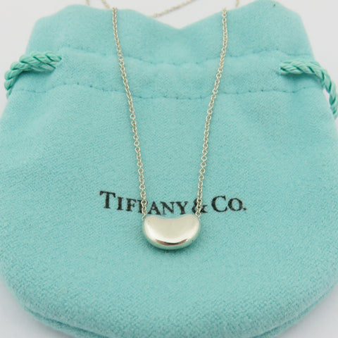 TIFFANY & CO 925 Sterling Silver Small Bean Pendant Necklace with Pouch