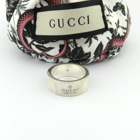 GUCCI 925 Sterling Silver Trademark Band Ring Size 7 with Pouch
