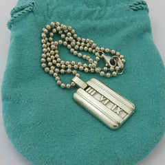 TIFFANY & CO 925 Sterling Silver Atlas Tag Beaded Chain Pendant Necklace