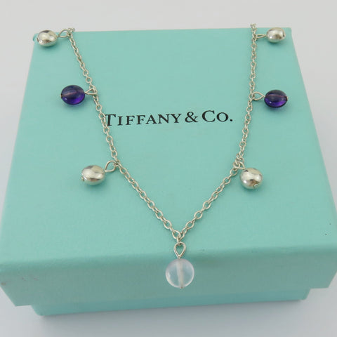Tiffany & Co 925 Silver Rare Multi Gemstone Amethyst Fascination Ball Necklace