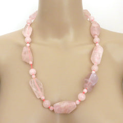 Natural Rose Quartz Necklace Bold Unique Statement Design Silver Clasp 44cm Box