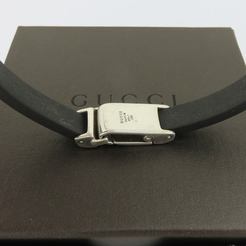 Gucci 925 Sterling Silver Rubber Bar Unisex Bracelet with Box Made in Italy