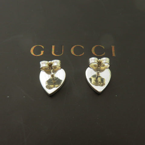 GUCCI 925 Sterling Silver Trademark Heart Tag Stud Earrings