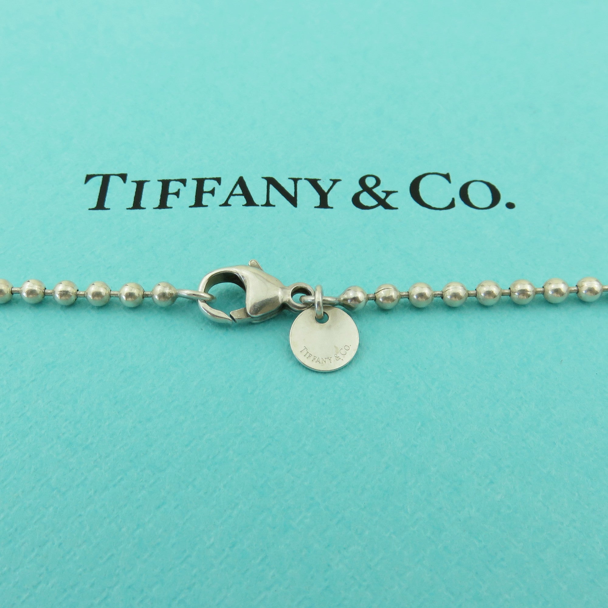 TIFFANY & CO 925 Silver Return to Tiffany Heart Tag Long Beaded Chain Necklace