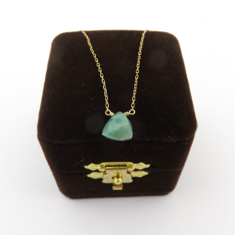 ete 10K Yellow Gold Green Gemstone Necklace Japanese Designer 40cm with Box