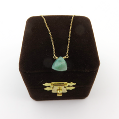 ete 10K Yellow Gold Green Gemstone Necklace Japanese Designer 40cm with Box