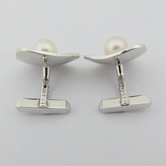 MIKIMOTO 925 Sterling Silver Akoya Pearl 8mm Triangle Geometric Cufflinks w/ Box