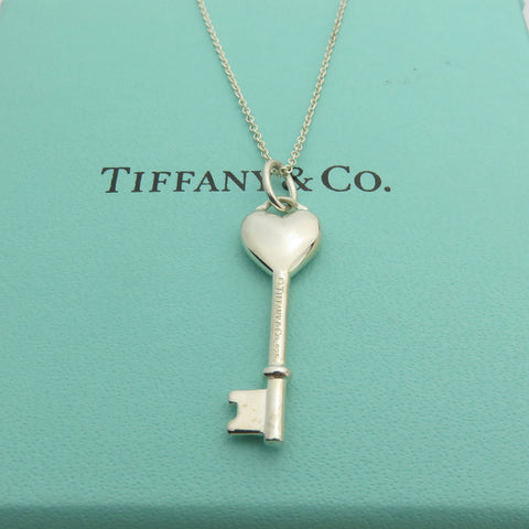 Tiffany & Co 925 Sterling Silver Heart Key Diamond Pendant Necklace with Box