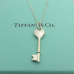 Tiffany & Co 925 Sterling Silver Heart Key Diamond Pendant Necklace with Box
