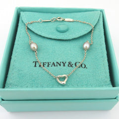 TIFFANY & CO 925 Silver Pearls By The Yard Open Heart Bracelet with Pouch Box