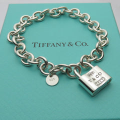 TIFFANY & CO 925 Sterling Silver 1837 Padlock Bold Chain Bracelet with Box