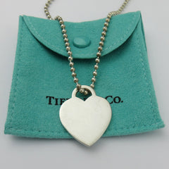TIFFANY & CO 925 Silver Return to Tiffany Heart Tag Long Beaded Chain Necklace