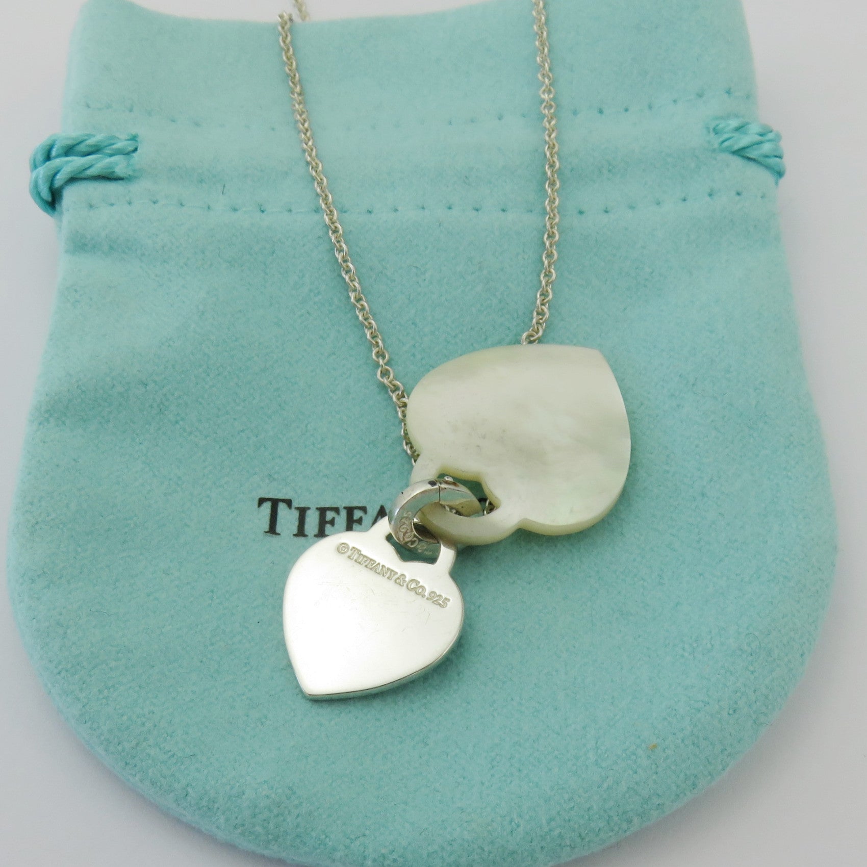 TIFFANY & CO 925 Silver Mother of Pearl Return to Tiffany Double Heart Necklace