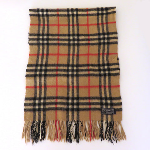 Burberry Archive Beige Check Cashmere Scarf Vintage Made in England Unisex