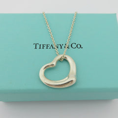 TIFFANY & CO 925 Sterling Silver Medium Open Heart Pendant Necklace 