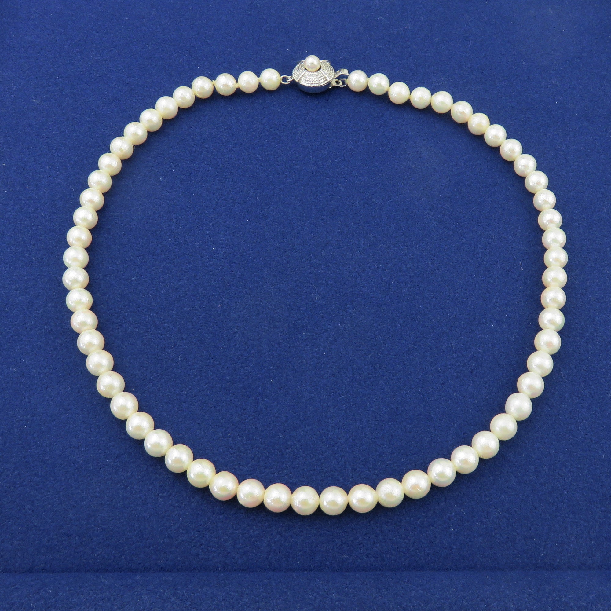 Japanese Vintage Akoya Pearl Strand Necklace 6.6-7mm Silver Clasp 42cm