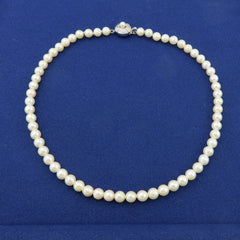 Japanese Vintage Akoya Pearl Strand Necklace 6.6-7mm Silver Clasp 42cm