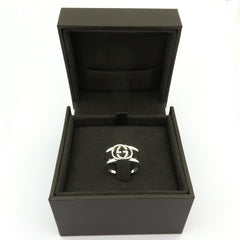 GUCCI 925 Sterling Silver Interlocking G Logo Ring Size 7.5 with Ring Box 