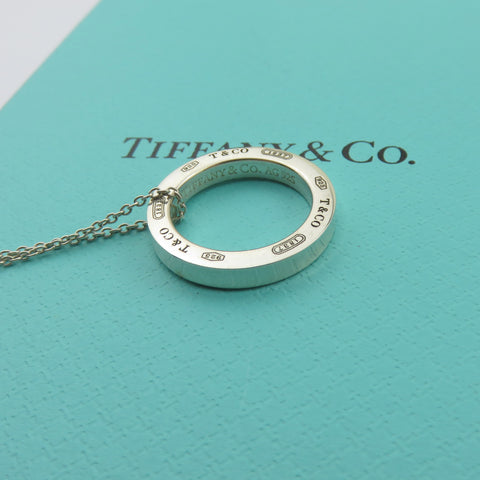 TIFFANY & CO 925 Sterling Silver 1837 Circle Pendant Necklace with Box
