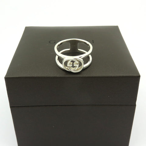 GUCCI 925 Sterling Silver Interlocking G Logo Ring Size 7.5 with Ring Box