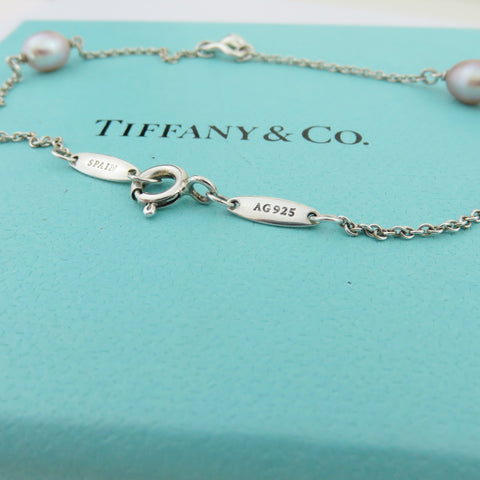 TIFFANY & CO 925 Silver Pearls By The Yard Open Heart Bracelet with Pouch Box
