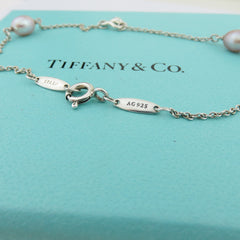 TIFFANY & CO 925 Silver Pearls By The Yard Open Heart Bracelet with Pouch Box