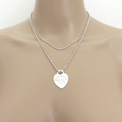 TIFFANY & CO 925 Silver Return to Tiffany Heart Tag Long Beaded Chain Necklace