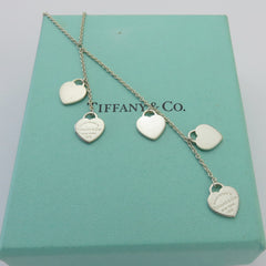 TIFFANY & CO 925 Silver Return to Tiffany Five Mini Heart Tag Dangle Necklace
