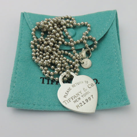 TIFFANY & CO 925 Silver Return to Tiffany Heart Tag Long Beaded Chain Necklace