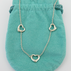 TIFFANY & CO 925 Sterling Silver Three 3 Open Heart Pendant Necklace