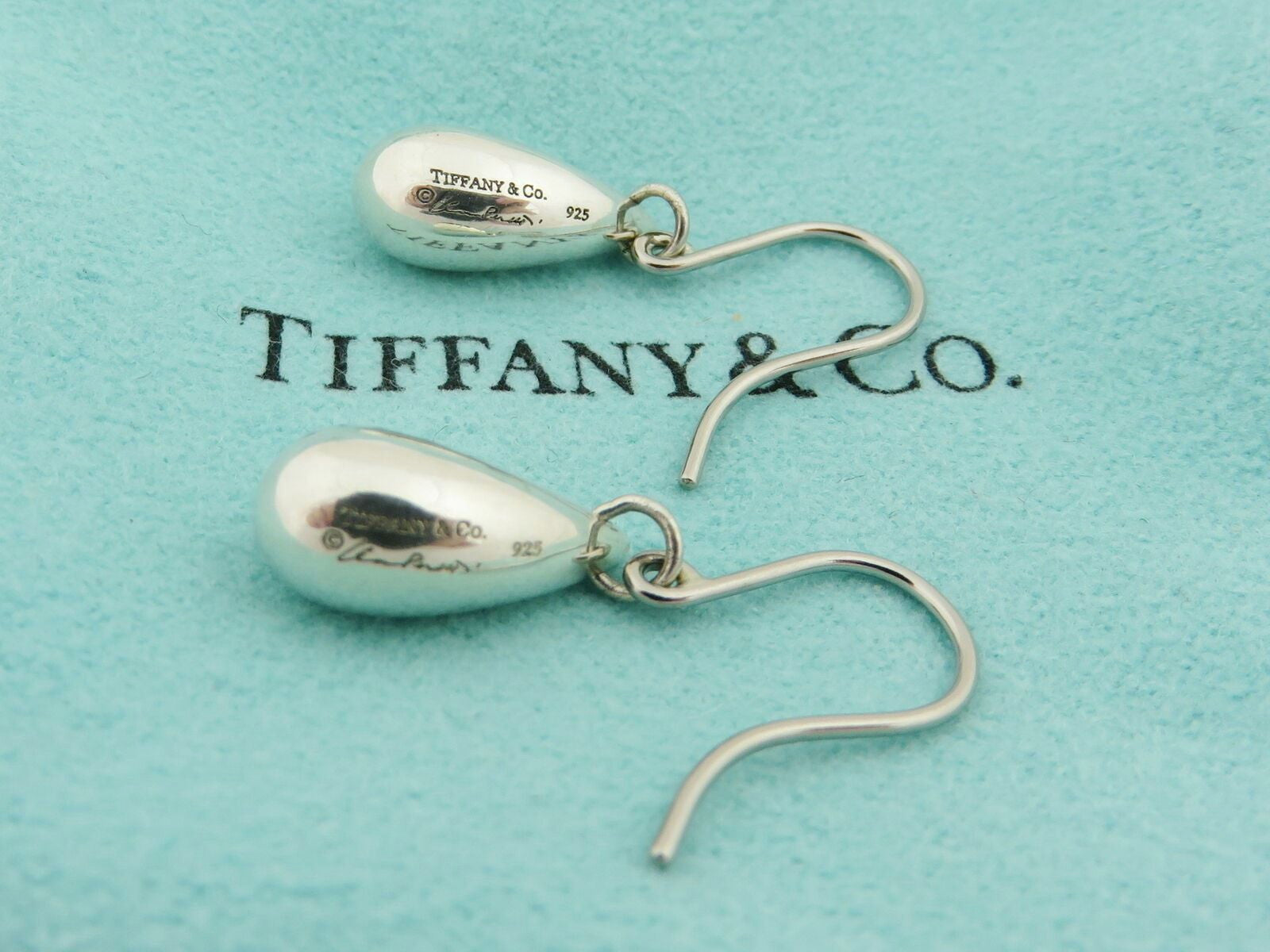 TIFFANY & CO 925 Sterling Silver Teardrop Dangle Earrings with Pouch