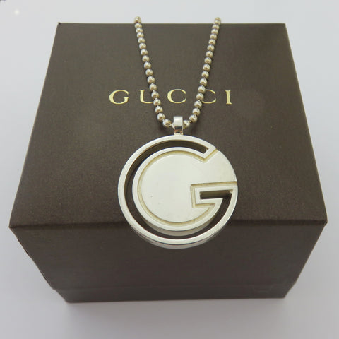 Gucci 925 Silver G Logo Ball Chain Toggle Unisex Pendant Necklace with Box