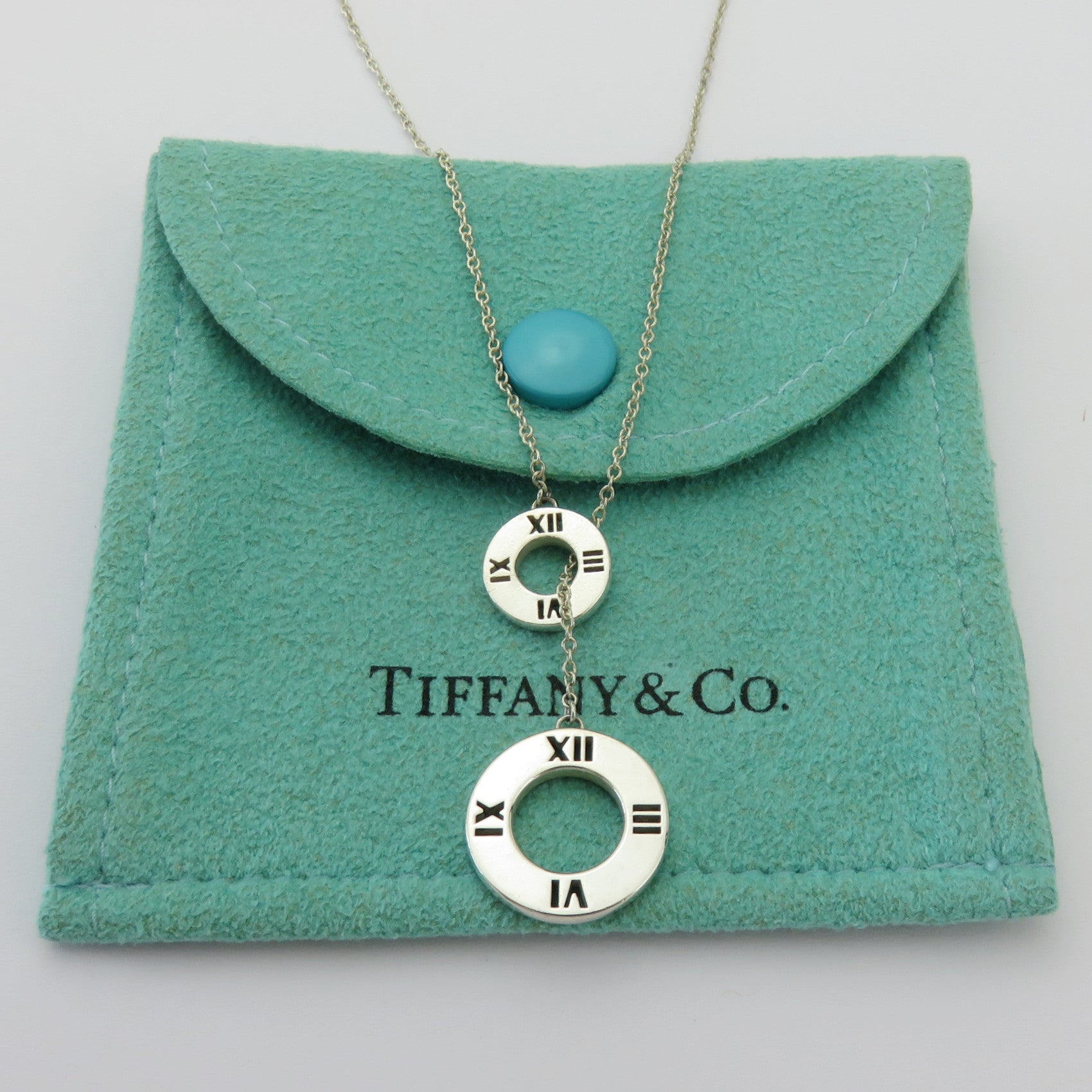 TIFFANY & CO 925 Sterling Silver Atlas Double Circle Lariat Necklace 