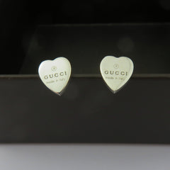 GUCCI 925 Sterling Silver Trademark Heart Tag Stud Earrings 