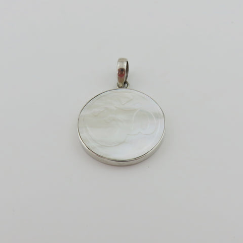 Natural Mother of Pearl 925 Sterling Silver Ohm Charm Pendant Handmade 26mm Box